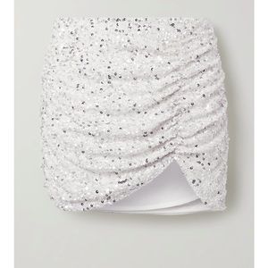 RETROFETE celestia ruched sequined crepe de chine miniskirt in white XS